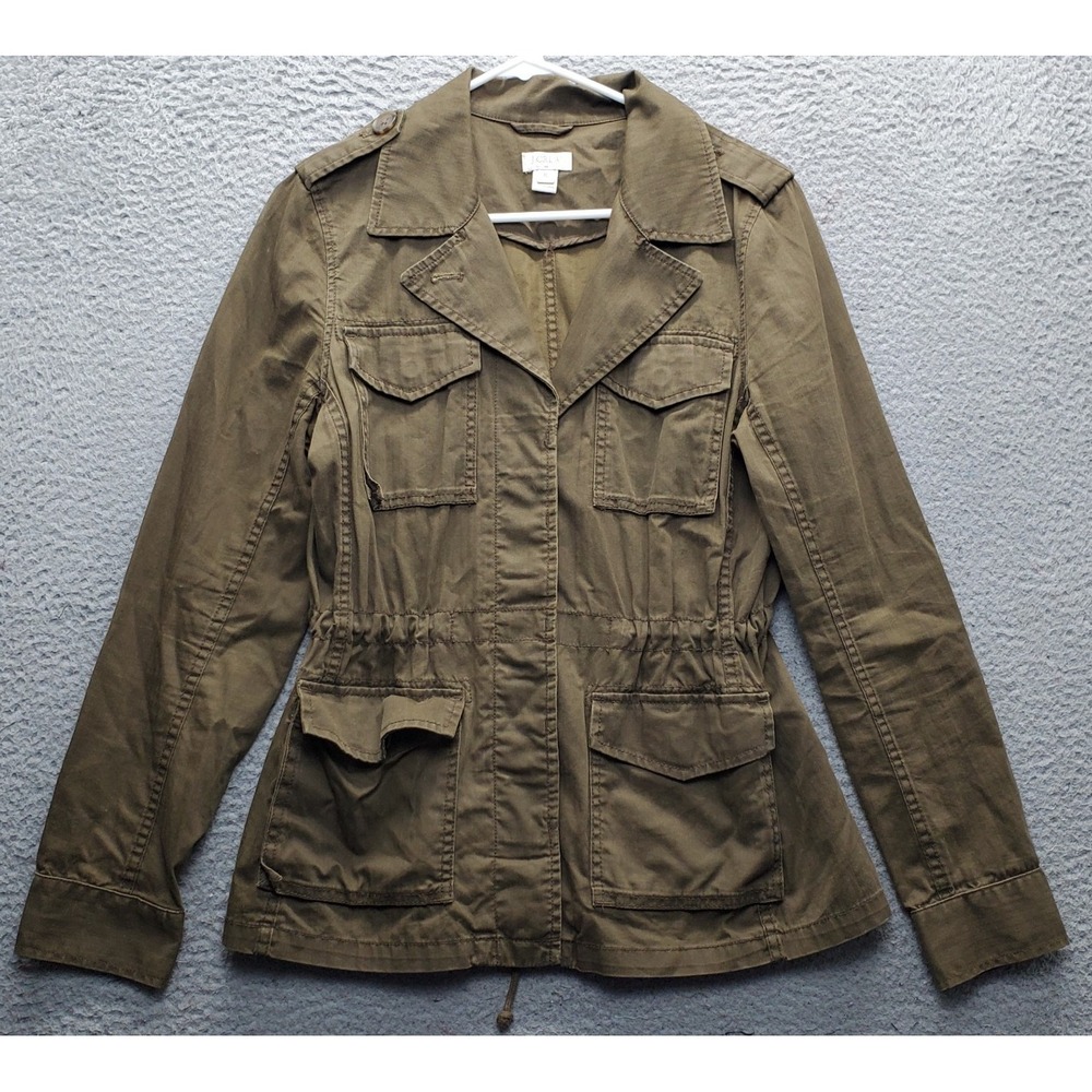 J.CREW Utility Jacket Womens S Green Interior Drawstring Long Sleeve Button-Up